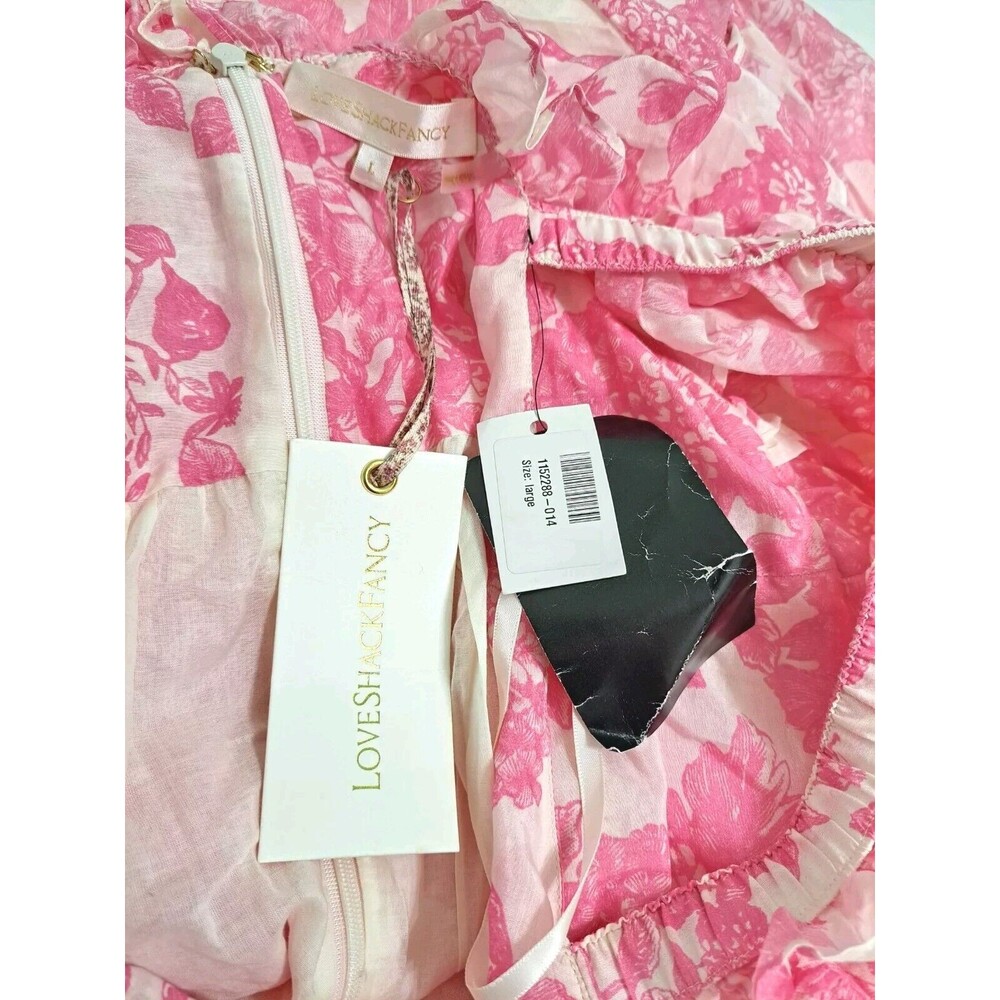 LoveShackFancy Alexia Floral Print High-Low Ruffle Dress in Pink Gem Size Large - Picture 7 of 10